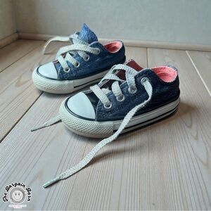 Converse Infant Girls 4C Blue Denim Glitter OX Double Tongue Sneaker Shoes